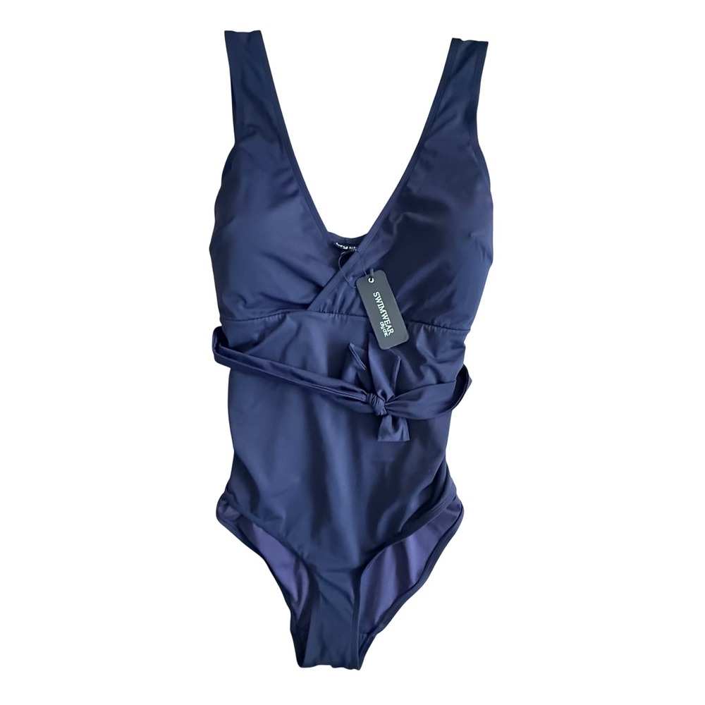 City Chic Nassau 1 PC Navy Blue Wrap V-Neck One Piece Swimsuit XL Resortwear NWT